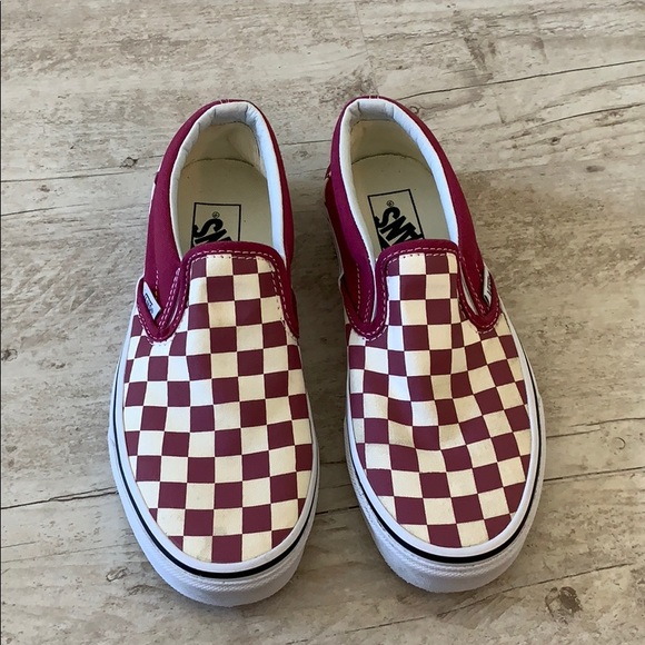maroon and white checkered vans
